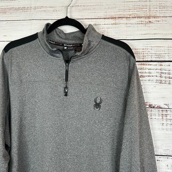 Mens SPYDER Active Grey & Black 1/4 Zip Long Sleeve Knit Pullover Golf Casual XL - Picture 1 of 7